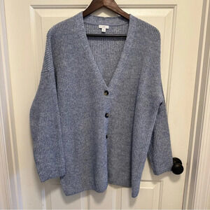 J. Jill Button Cardigan Relaxed Fit Long Sleeve Blue/White Women's Size Medium